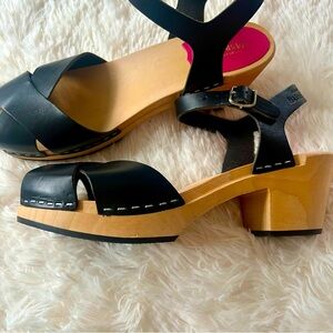 Swedish Hasbeens Black Leather Sandals